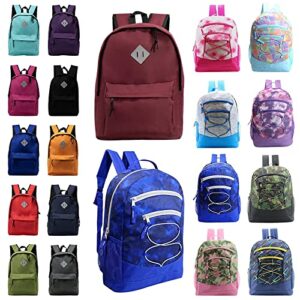 24 Pack of 17" Bungee and Reflective Wholesale Backpack in Assorted Colors and Prints - Bulk Case of 24